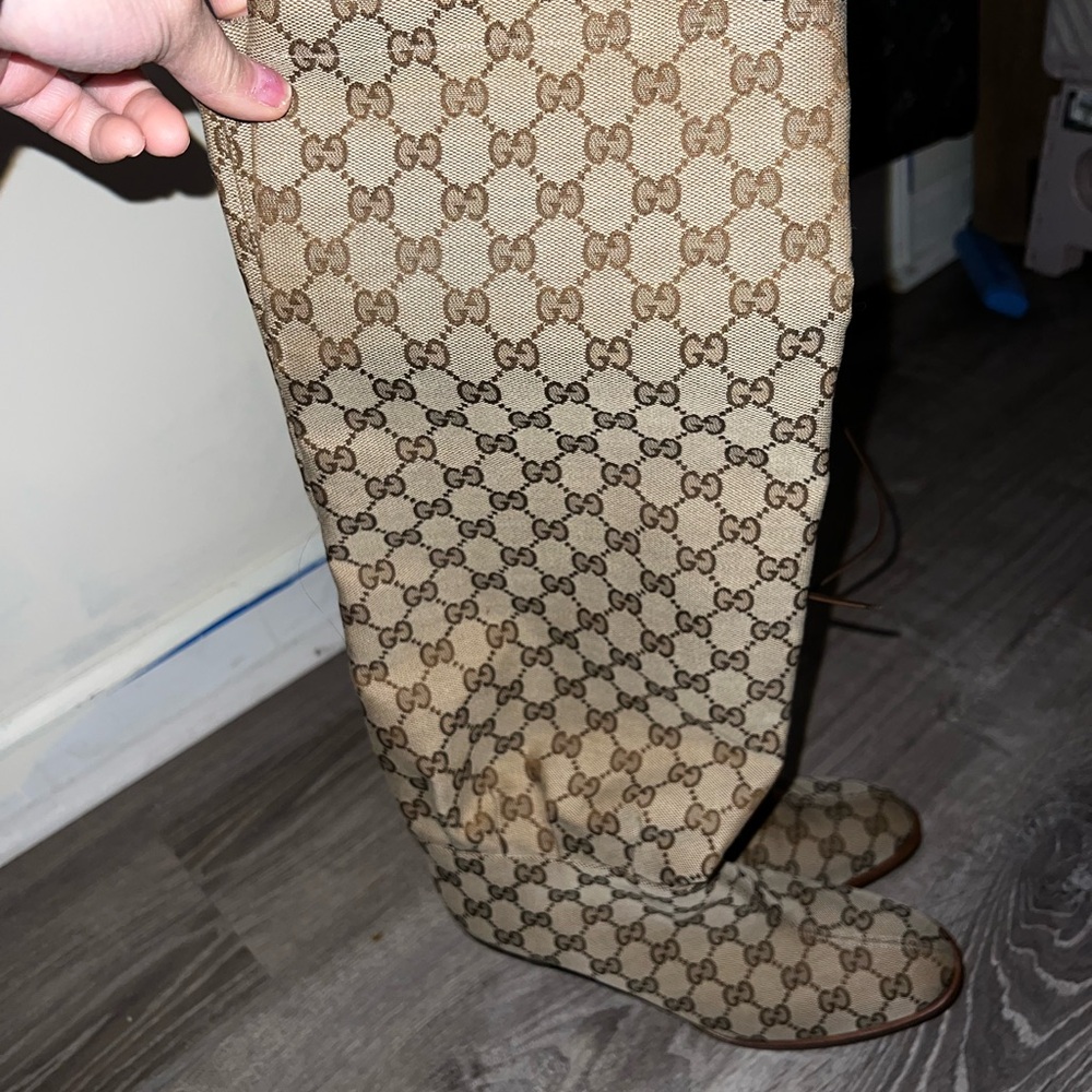 Gucci Tan Monogram Knee-High Boots - Picture 2 of 9